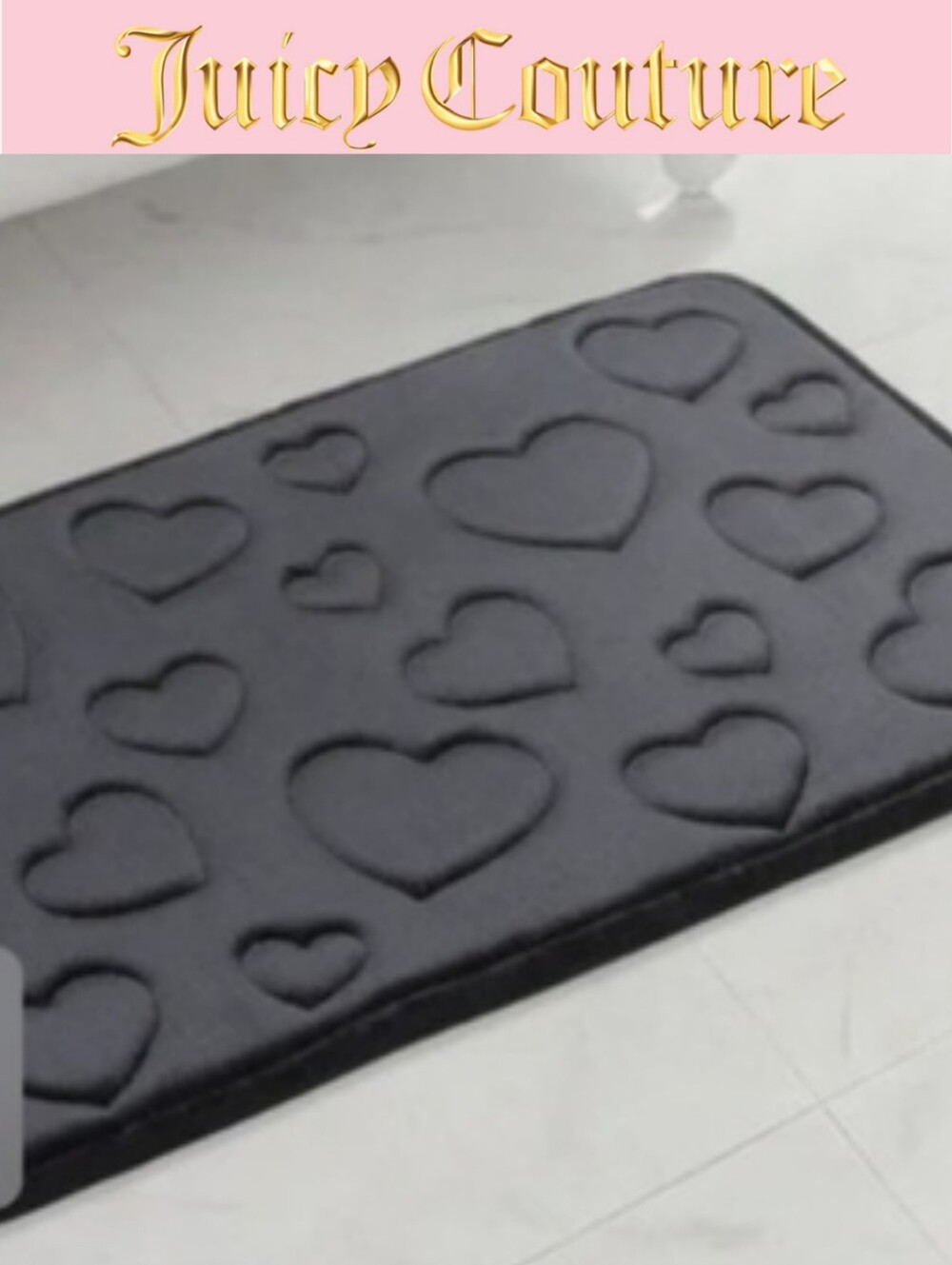 Juicy Couture Home Scattered Hearts Quilted Memory Foam Bath Rug- Black